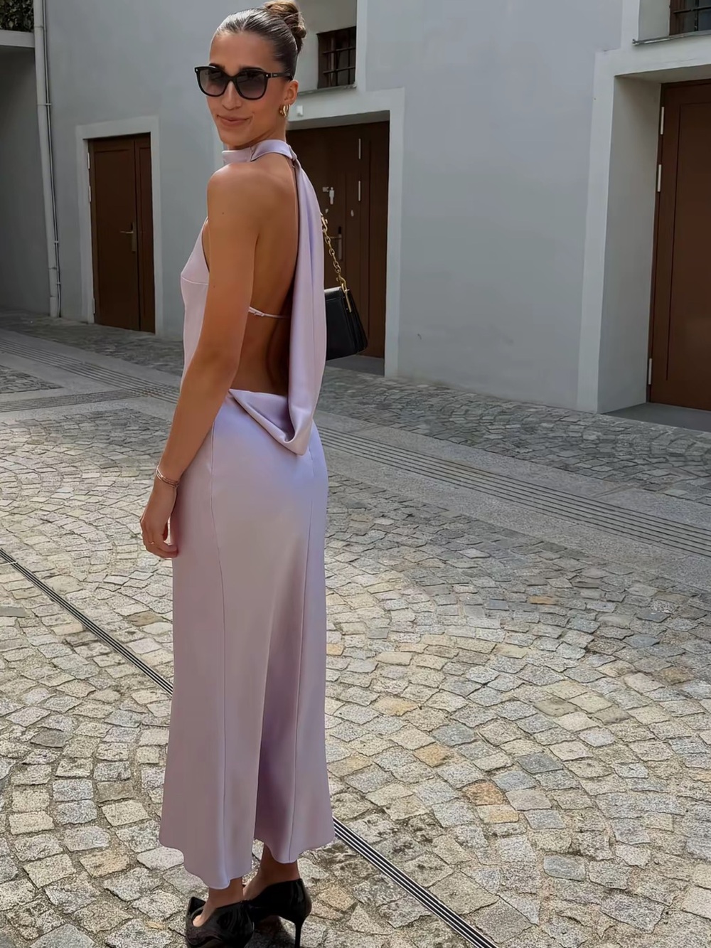Zara Open-Back Halter Satin Maxi Dress - Lavender - Picture 2 of 7